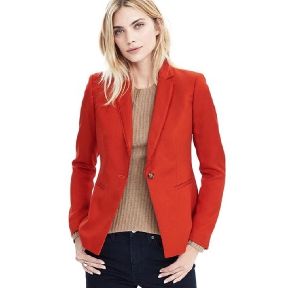Banana Republic Burnt Orange Raw Cut Fringe Blazer